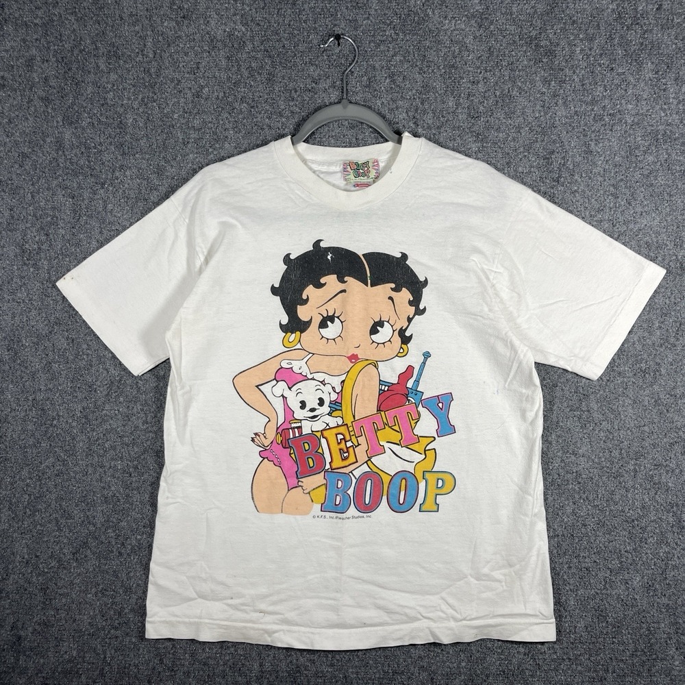 Vintage 90s Betty Boop Fruit Of The Loom White T-shirt Adult Size Large #2770